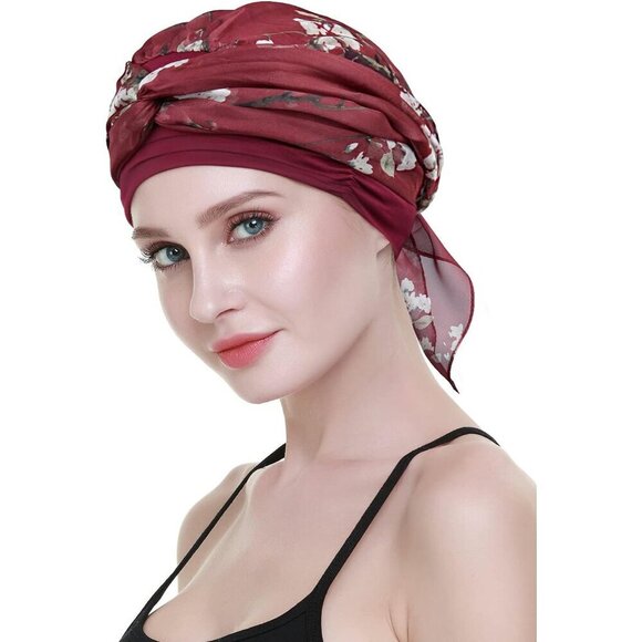 Chemo Headwear Turban for Women Long Hair Head Scarf Cancer Hat Burgundy main image 6